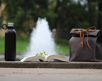 Waxed Canvas Lunch Bag, Handmade,Real Leather, , Lunch Tote, Classic Paper Bag Style, Eco-friendly Cotton,Waterproof,organic wax, Lunch Box,