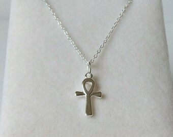 925 Sterling Silver Baby Ankh Cross Charm Pendant Necklace.