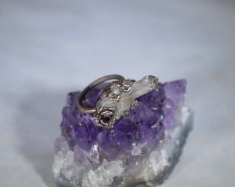 California Smoky Quartz Cluster,Nevada Garnet,Copper Electroformed Ring,Raw Organic Gem,boho,Smoky Crystal Ring,Unique,Gemstone Ring,Size 6