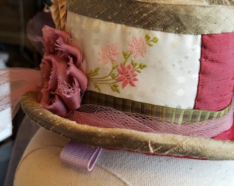 Pink Flowers Mini Top Hat