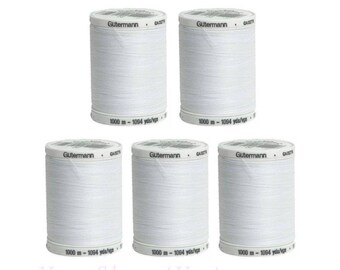 Bulk Buy Gutermann Sew-All Thread White Spools. FIVE SPOOLS! 1094 yds / 1000m each. White All Purpose Polyester Thread. Nu White. Color 20.