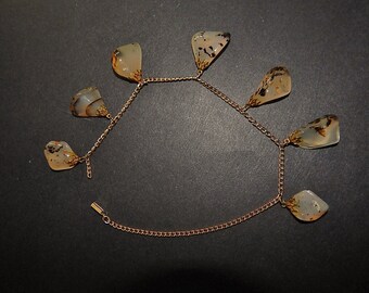 7 Polished Stone Pendants (Germany) + Goldtone Chain (Broken)