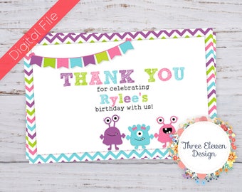 Girly Monster Printable Thank You Card