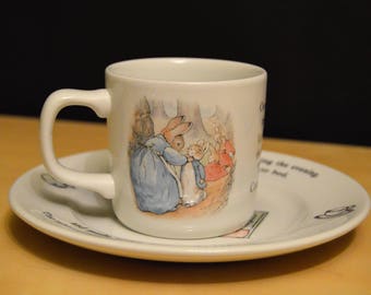 2 pc Set Wedgwood Peter Rabbit Plate and Cup, Made in England, Child's Set