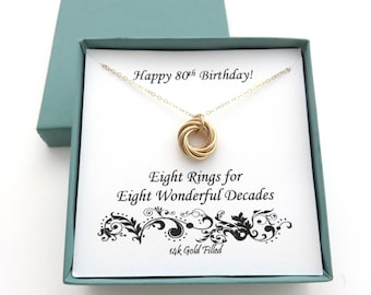 80th Birthday, Gold Filled Necklace, 80th Birthday Gift, 8th Anniversary, 80th Birthday Gift for Women, Gold Ring Necklace, MarciaHDesigns