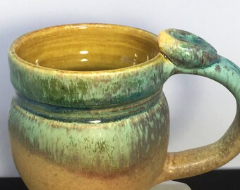 Handmade Pottery Mug, Ceramic Mug, Decorated Mug, Gold Mug,0826