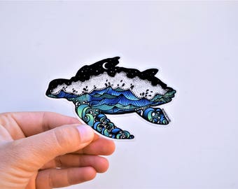 Sea Turtle sticker 4" Weatherproof and durable, Outdoor sticker, Travel sticker, Wanderlust, Galaxy, Moon sticker, Ocean sticker