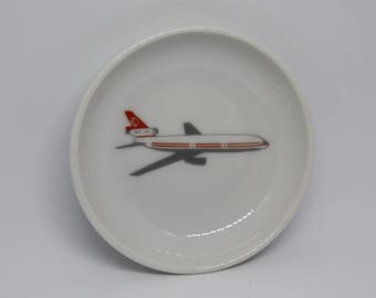 Rare Vintage Airplane First Class Small Ceramic Peanut Dish