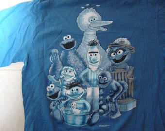 Vintage 90's Sesame Street Sesamewear Show Blue T Shirt Size XL