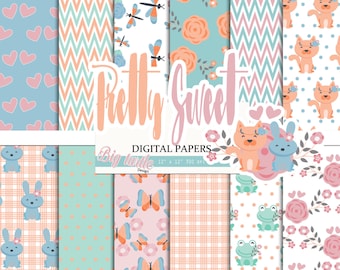 60% OFF SALE! Pretty digital paper pack, Spring digital paper, Spring pattern, Wedding pattern,Scrapbook Paper, Printable Background, 12 JPG