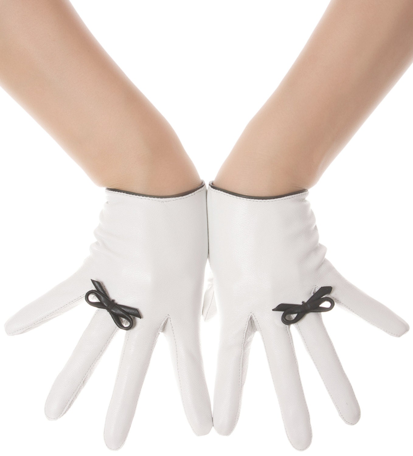White Bow Leather Gloves