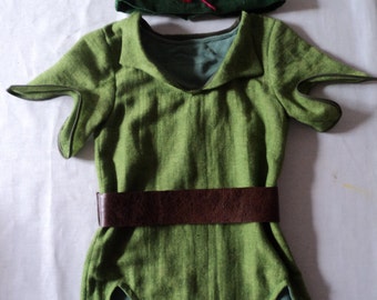 Peter Pan tunic and feathered cap ADULT SIZE
