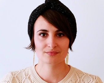 Black and silvered handmade beany-turban