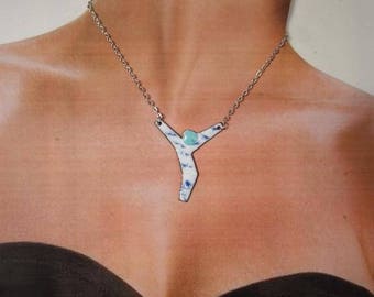 enamel on copper, silver plated chain necklace