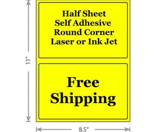 Standard Yellow Shipping Labels 8.5x5.5 Half Sheet Self Adhesive Etsy PayPal Stamps USPS InkJet Laser Free Same Day Shipping