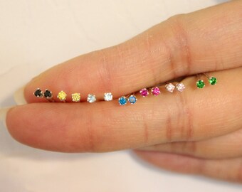 Sterling Silver 2mm CZ Stud Earrings , tiny stud earrings, birthstone stud earrings, teeny tiny studs, children jewelry, baby earrings