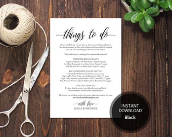 Editable PDF Things to do Card Welcome Bag Note Calligraphic Welcome Itinerary Template Instant download card DIY Printable card #DP110_55