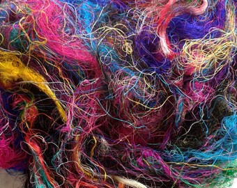 Sari Silk Fibre Recycled felting fiber spinning fibre, needle felting, nuno felting fibre arts mixed media 62 grams 2.18 oz