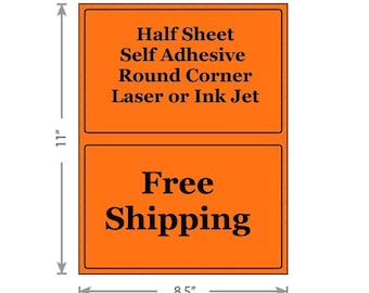 Fluorescent Orange Shipping Labels 8.5x5.5 Half Sheet Self Adhesive Etsy PayPal Stamps USPS InkJet Laser Free Same Day Shipping