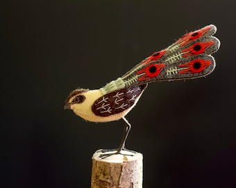 Fabric Bird Statuette, hand made bird for living room decoration made from luxury fibres.