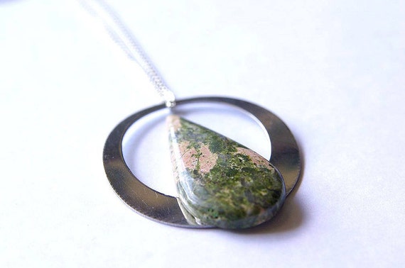 Natural Unakite Jewelry, Gemstone Necklace, Pendant Cabochon, Healing Crystals, Unakite Gift for her