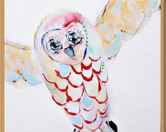 OWL, acrylic on canvas paper, original art