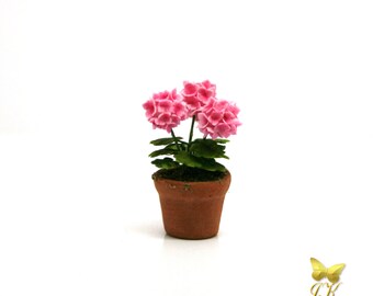 Deep Pink Geranium Cold Porcelain Dolls House Miniature