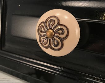 Knobs, Decorative Pull Ceramic Knob With Metal Apron, Craft Supply, Instant Furniture Upgrade Ceramic Drawer Pulls,Item #511808873