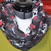 Warm Flannel Infinity Scarf with Skulls and Roses print on Black Background