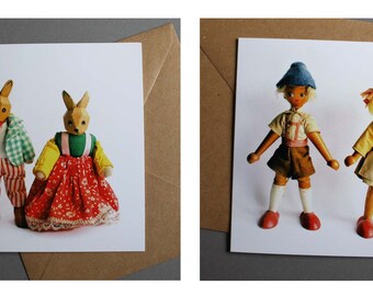 Set of four wooden figure greetings cards