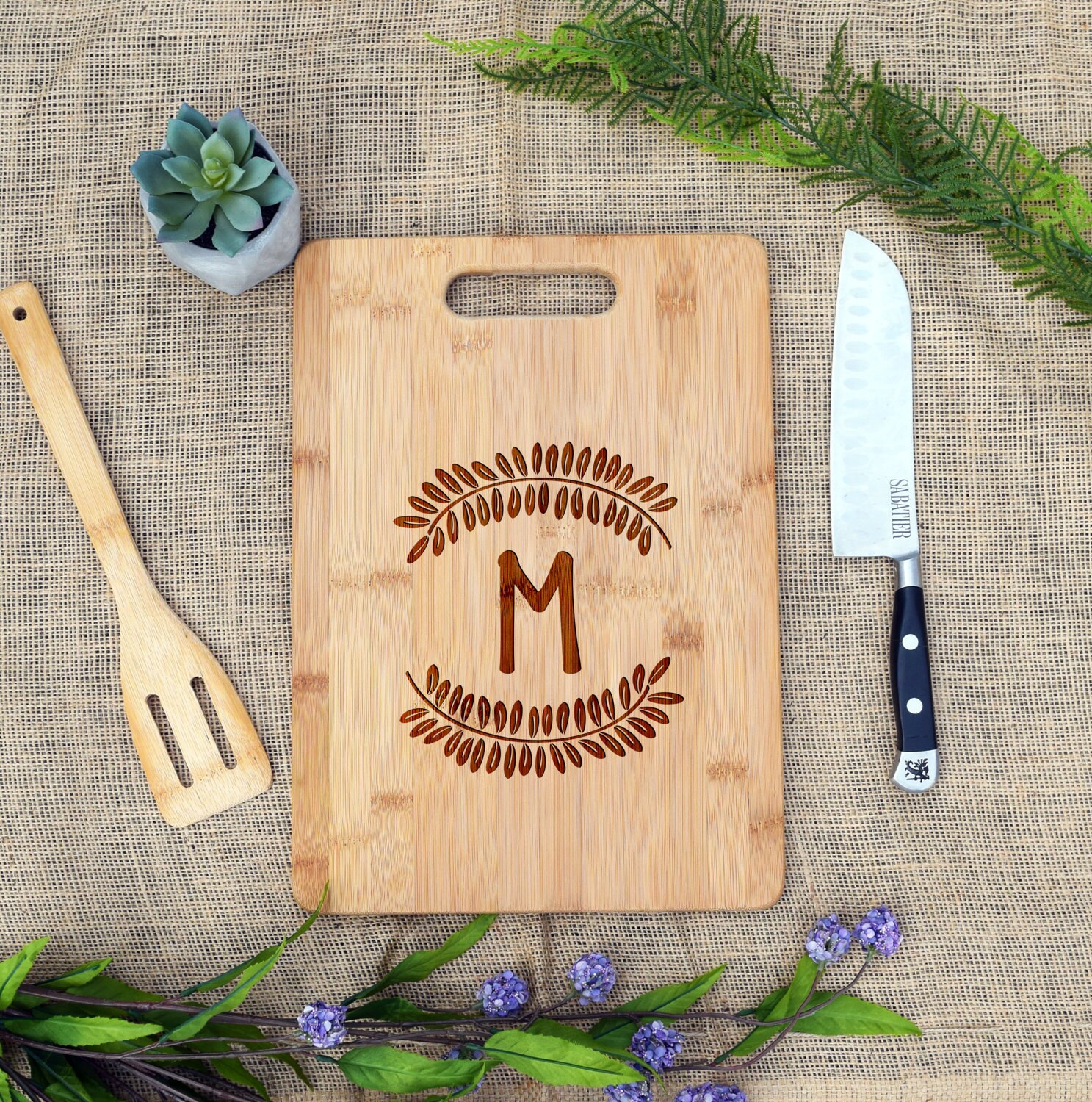 Vines & Monogram Cutting Board Monogram Gift Cheese Board