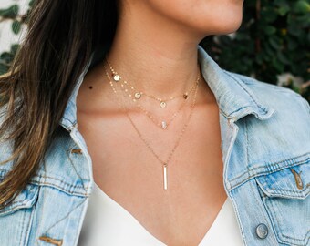 Gold Coin Necklace / Gold Disc Necklace / Boho Necklace / Bridesmaid Necklace / Layering Necklace / Minimal Necklace / Filled or Plated