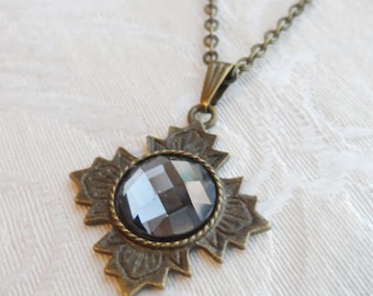75% Off Sale Gray, Faceted Glass Necklace