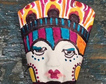 tribal clay face jewelry craft supplies mask handmade cabochon polymer clay findings doll parts head mask stripes tribal