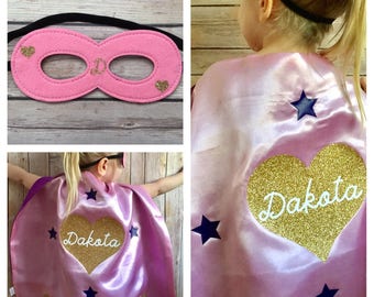 Custom Superhero Kids's Cape w/ mask, Personalized Kids Superhero Cape, Kid's cape, Girl's Superhero Cape, Superhero costume, Girl's Cape
