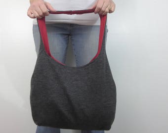 charcoal gray ribbed sweater hobo bag. design your own gray sweater purse. medium or large purse. over the shoulder or cross body bag.