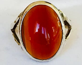 Stunning large vintage sterling silver Carnelian statement ring - Birmingham 1976