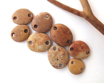 Rock Beads Rock Jewelry Connectors Mediterranean Side Drilled Beach Stone Links River Stone Beads PEACH LINKS 15-22 mm