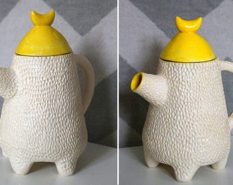 White and yellow teapot HAPPY MOON