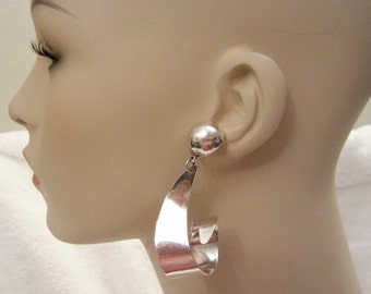 TAXCO large CURL Sterling Silver Earrings Modern Abstract Dangle 22 g Superb
