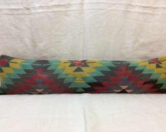 Long Kilim Pillow Cover,12”x52” 30x130cm,Old Kilim,Vintage,Wool,Handmade,Handwoven,Bedroom,Decorative,Cushion Cover,Long Pillow Case,Turkey