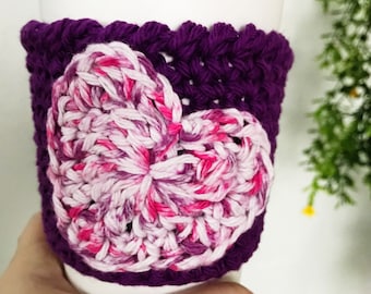 Cup Cozy // Heart Pocket Cup Cozy // Coffee Cozy // Purple Cup Cozy