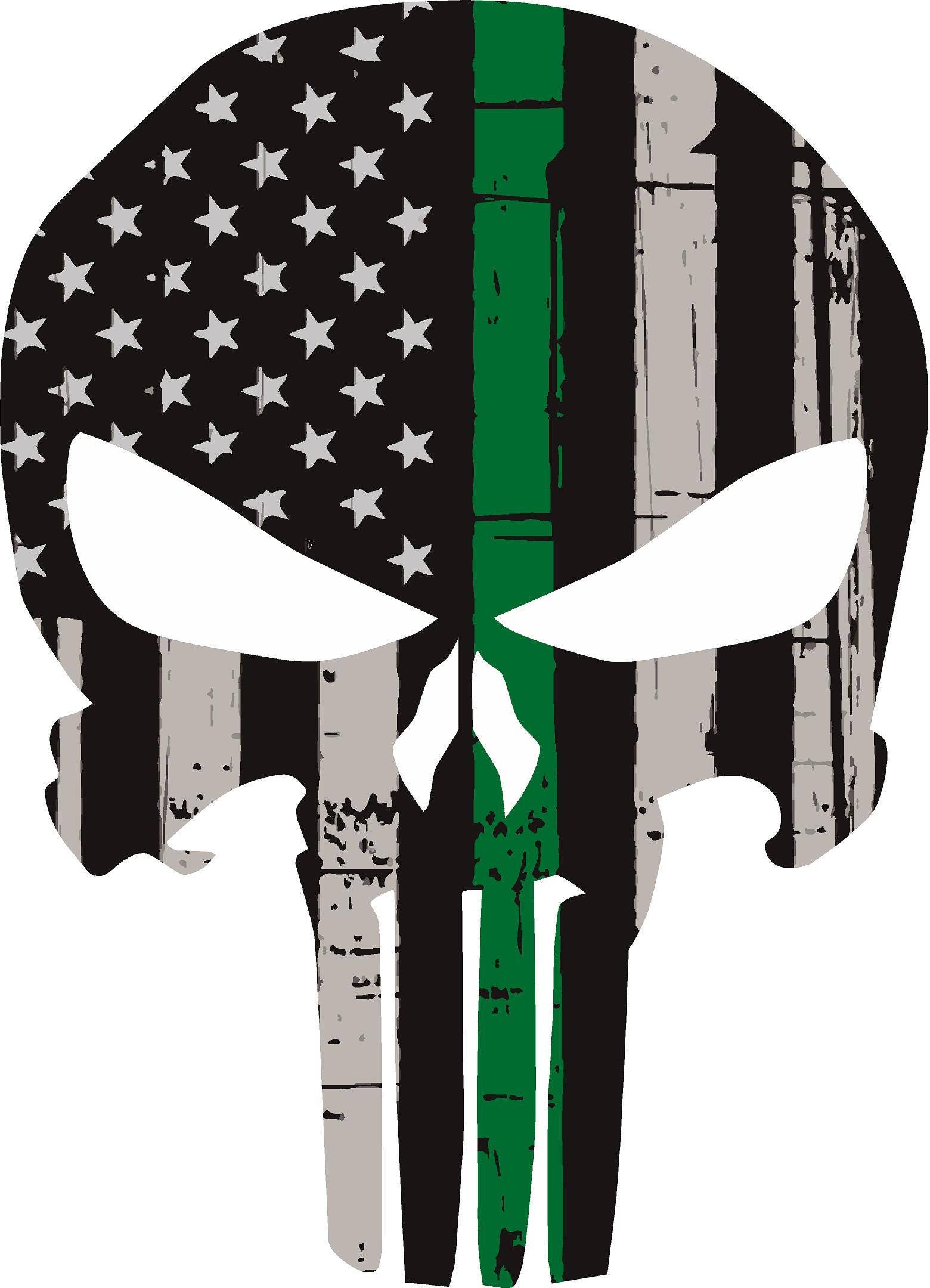 Punisher Skull American Flag Federal Agent Green Line Decal