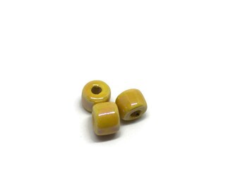 15 Yellow Mykonos Greek Ceramic 8x6mm Glazed Beads Enamel Ceramic Mykonos Greek Beads C 10 449