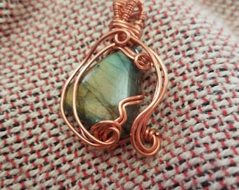 Copper Labradorite Wire Wrapped Pendant