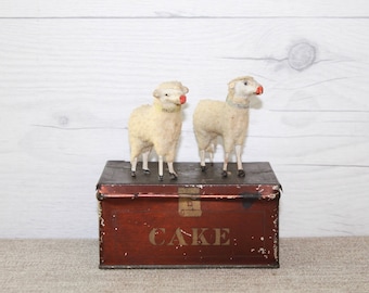 Vintage Pair of German Spun Cotton Putz Stick Leg Sheep, Vintage Easter/Christmas Decoration, Vintage Woolly Sheep, Vintage Lamb