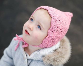 Crochet Baby Bonnet - Baby Bonnet - Pixie Bonnet - Toddler Bonnet - Infant Baby Bonnet - Pink Bonnet - Baby Girl Bonnets - Baby Girl Hats
