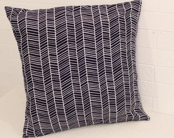 17x17" Navy and White Herringbone Pillow Cover