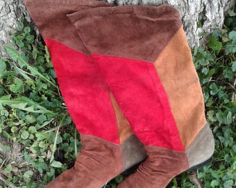 Womens 90s Suede Color Block Boots 7.5