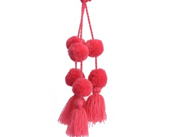 Magenta Pom Pom Tassel Bag Charm Key Chain